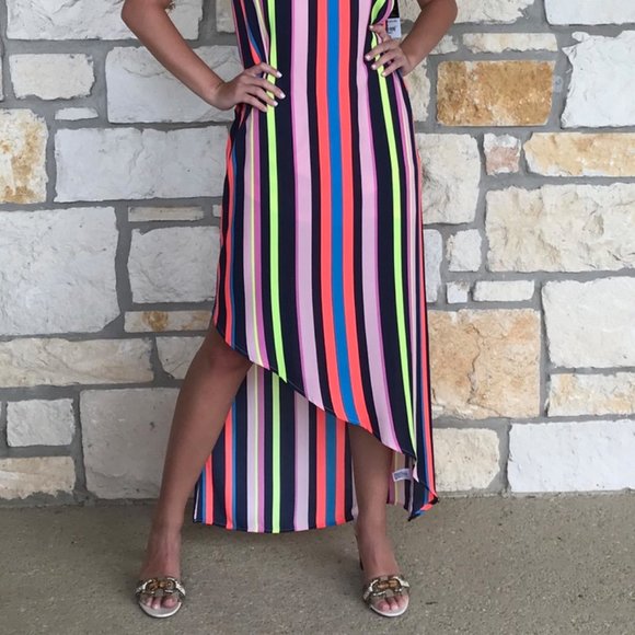 New Project Runway Neon Asymmetrical Maxi Dress - Picture 6 of 12